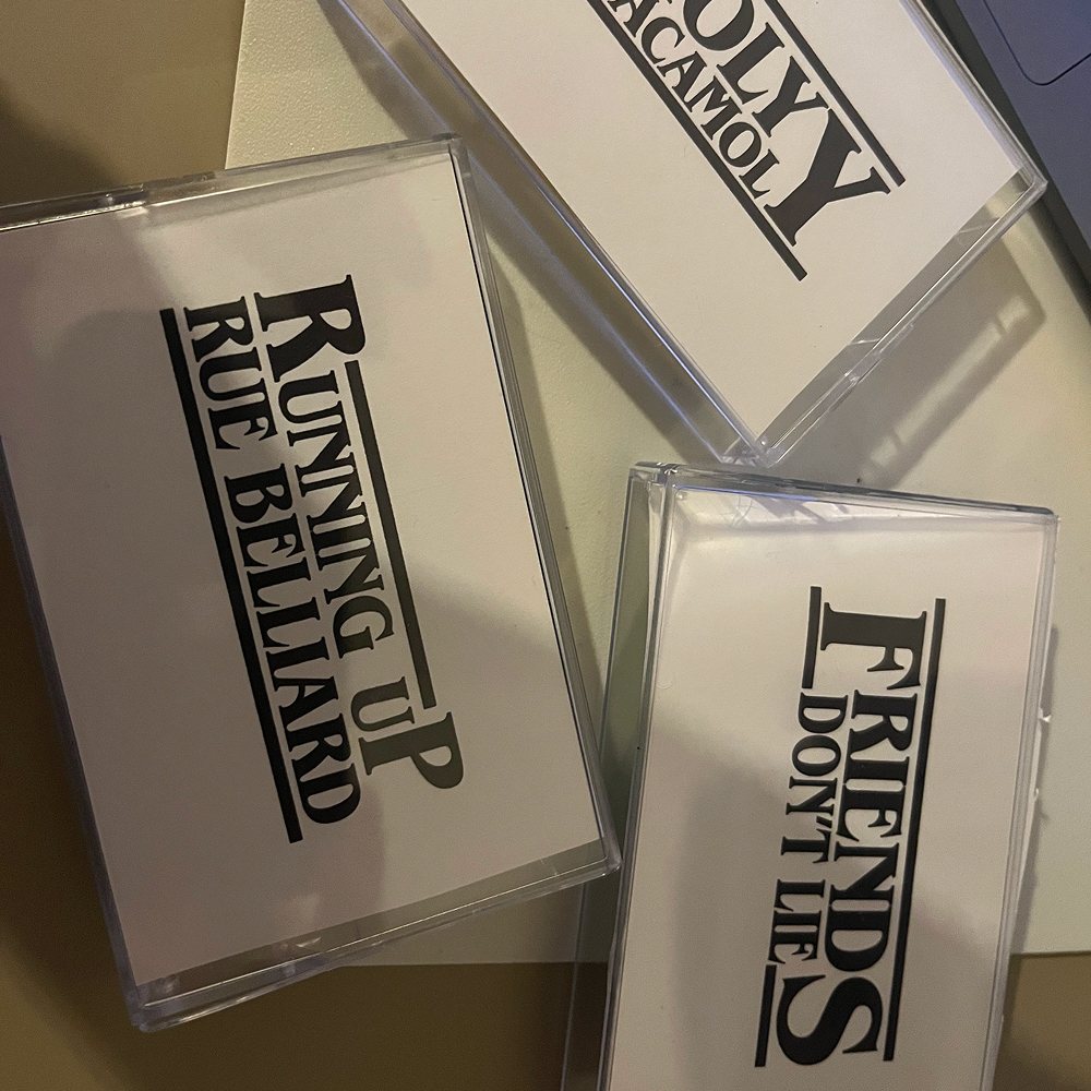 Custom made team casettes for the Stranger Things Themed Quiz Night in Brussels