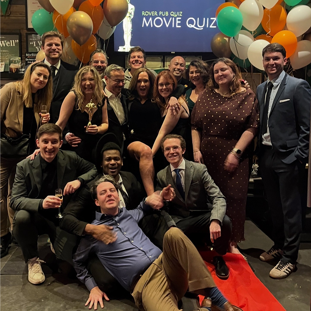 Host and people after the Wasted Wisdom Movie Themed Quiz Night in Brussels